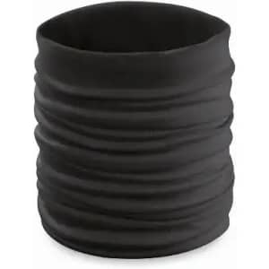 A black tubular fabric accessory with a pleated texture, suitable for various uses. It has a simple, versatile design.