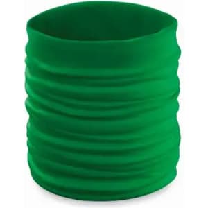 A green multi-purpose neck gaiter with a stretchy, textured design, featuring a logo.