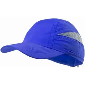 A cap in vibrant blue with a reflective grey stripe at the back and a vented design.