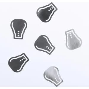 A collection of six metallic, light bulb-shaped clips in a silver finish, featuring a simple design.