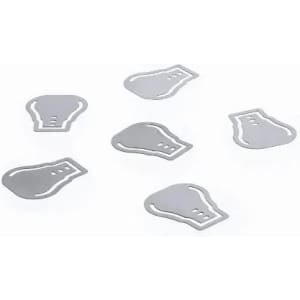 A set of six silver metal clips, each shaped like a light bulb, displayed on a white background.
