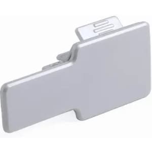 A silver promotional product with a rectangular shape and a small clip on one side, featuring a logo.
