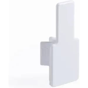 A white product with a rectangular shape and a tab-like feature, designed for mounting or attaching.