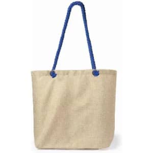 A tote bag in beige with blue rope handles, featuring a simple and natural design.