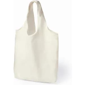 A white tote bag with a single handle, made from canvas material. Simple and versatile design.