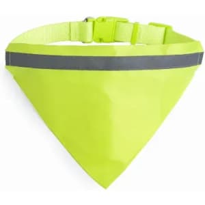A reflective bandana in bright yellow with a grey stripe, featuring an adjustable strap for a secure fit.