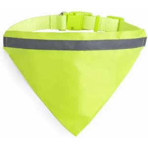 A reflective bandana in bright neon yellow with a grey stripe, featuring an adjustable strap.