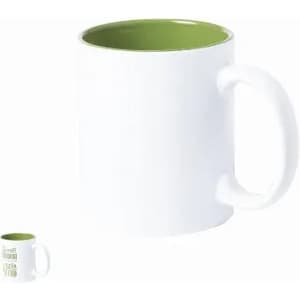 A drink bottle featuring a white exterior and a green interior, with a handle and minimalistic design.