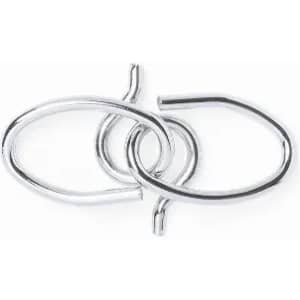 A set of three silver metal hooks arranged in a tangled formation.