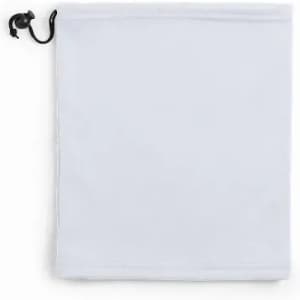 A drawstring pouch in white, featuring a toggle closure. The pouch is versatile and simple in design.