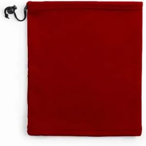 A red drawstring pouch with a toggle closure, ideal for storing small items.