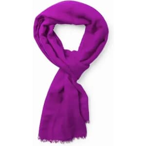 A purple scarf with a soft texture and fringed edges, elegantly draped.