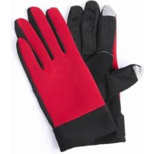 A pair of red and black gloves with textured grips and silver tips on the fingers.