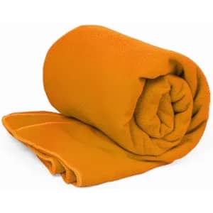 An orange rolled-up towel with a smooth texture, featuring a contrasting edge.