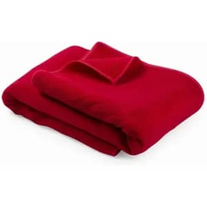 A folded red blanket with a soft texture, featuring a smooth finish and no visible designs.