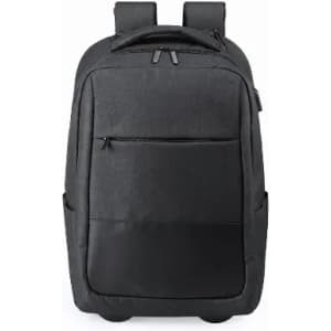 A grey backpack featuring a sleek design with multiple pockets and a sturdy base. It has two shoulder straps.