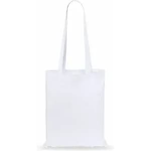 A white tote bag with two shoulder straps and a simple design. It has no visible logos or branding.