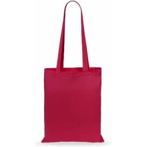 A red tote bag with two long handles and a simple, unembellished design.