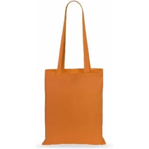 An orange tote bag with long handles and a simple design, featuring no visible logos or branding.