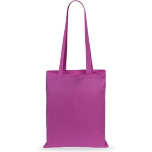 A tote bag in bright pink with two long handles and a spacious design. It has a plain exterior without any branding.