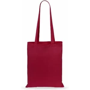 A red tote bag with long handles and a simple design, featuring no visible logos or branding.