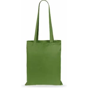 A green tote bag with two long handles and a spacious design. It has no visible logos or text.