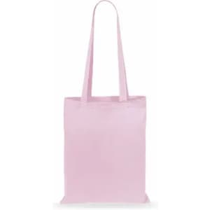 A pink tote bag with two handles and a simple design, featuring a plain exterior and no visible branding.