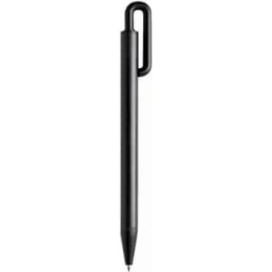 A black pen with a minimalist design and a clip for easy attachment.