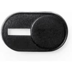 A black drink bottle with a sliding top and a circular cap, featuring a minimalist design.