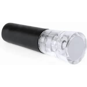 A drink bottle featuring a clear cap and a black body, with a logo on the side.