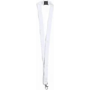 A white lanyard with a metal clip at the end for securing items. It features a simple design without logos.