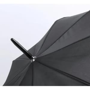 A black umbrella with a sleek handle and a metallic shaft, showcasing a smooth canopy.