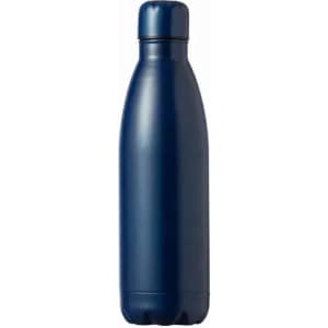 A drink bottle in a sleek navy blue design, featuring a smooth surface and a matching cap.
