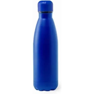 A drink bottle in a vibrant blue colour with a sleek design and a matching cap, featuring a logo.