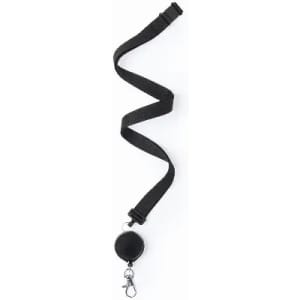 A retractable black lanyard with a clip at the end for holding items.