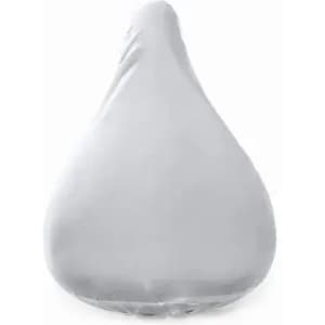 A drink bottle with a smooth, teardrop shape in a sleek silver colour, featuring a logo.