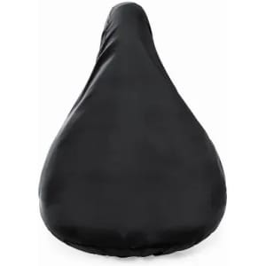 A black bike seat cover with a smooth, rounded shape. It features a simple design and a protective fabric.