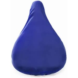 A bean bag chair in a vibrant blue colour with a smooth fabric surface and a teardrop shape.
