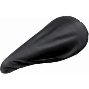 A black bike seat cover with a smooth, fitted design. It features a logo on the surface.