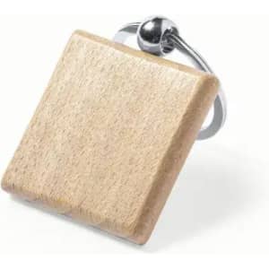 A wooden ring with a square, natural wood top and a silver-toned band.