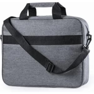 A grey carry bag with a zippered closure, featuring short handles and a detachable shoulder strap.