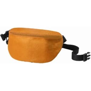 A drink bottle holder in a vibrant orange colour, featuring a zip closure and adjustable strap. It has a logo.