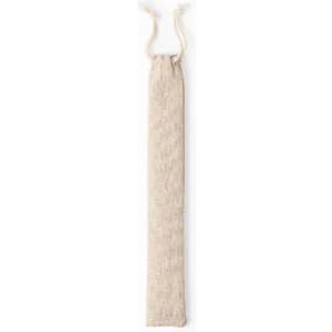 A linen drawstring pouch in a natural beige colour, designed for holding items securely.