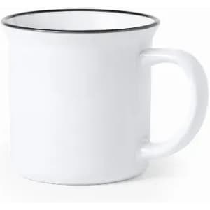 A drink bottle in white with a black rim and a sturdy handle, featuring a simple design.