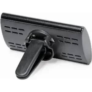 A black promotional product with a clip and ventilation holes, designed for easy attachment and use.