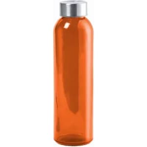 A drink bottle in bright orange with a silver top and a sleek, cylindrical design.