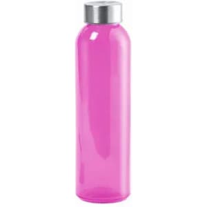 A drink bottle in a vibrant pink colour with a silver screw-top lid and a sleek, cylindrical design.