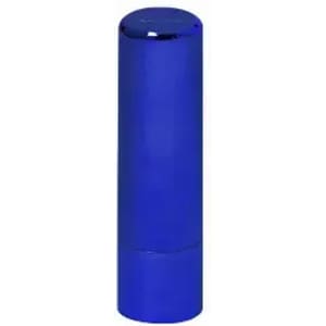 A drink bottle in vibrant blue with a sleek, cylindrical design and a reflective lid, featuring a logo.