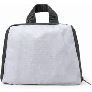 A grey and black insulated lunch bag with a handle and a zip closure, featuring a simple design and fabric texture.