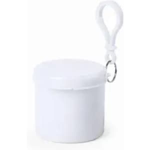 A white container with a lid and a clip for attachment. Simple and compact design.